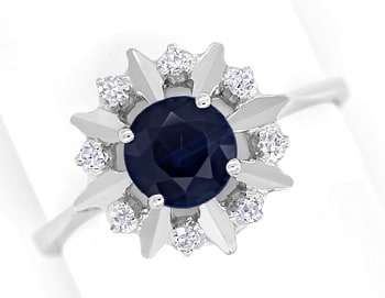 Foto 1 - Diamantring mit blauem Saphir und Diamanten in Weißgold, S1579