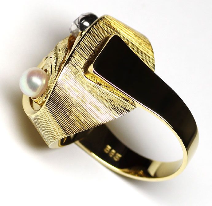 Foto 3 - Handarbeits-Gold-Ring 40er Jahre mit Brillant und Perle, S9500